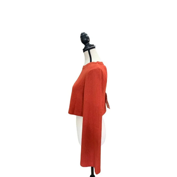 Orange Ribbed Knit Cropped Top With Bell Sleeves & Cutout Back Size S - Picture 6 of 11